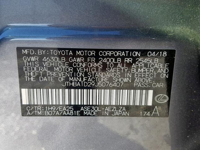 JTHBA1D29J5076407 - 2018 LEXUS IS 300 GRAY photo 10