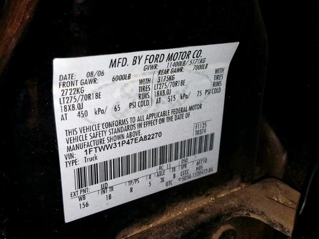 1FTWW31P47EA82270 - 2007 FORD F350 SRW S BLACK photo 10