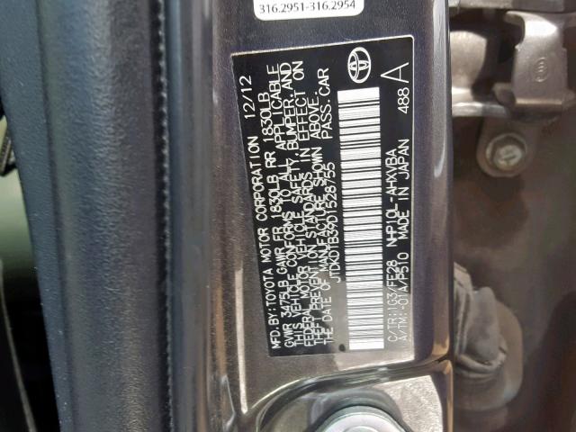 JTDKDTB39D1528755 - 2013 TOYOTA PRIUS C GRAY photo 10