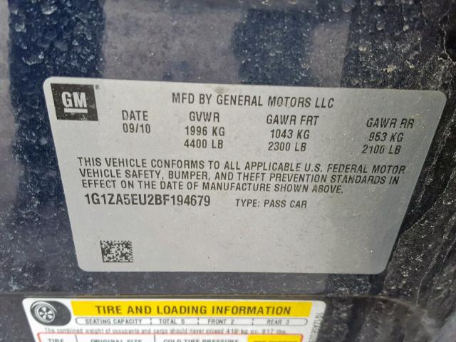 1G1ZA5EU2BF194679 - 2011 CHEVROLET MALIBU LS Көк фото 10