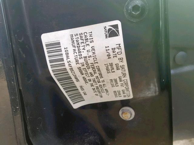 1G8AL54F85Z134095 - 2005 SATURN ION LEVEL BLACK photo 10