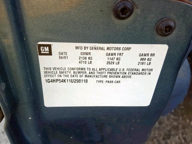 1G4HP54K11U298118 - 2001 BUICK LESABRE CU BLUE photo 10