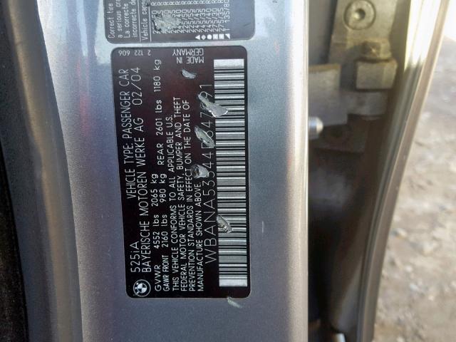 WBANA53544B847991 - 2004 BMW 525 I SILVER photo 10