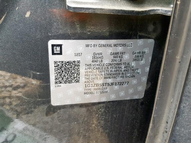 1G1ZB5ST5JF172277 - 2018 CHEVROLET MALIBU LS GRAY photo 10