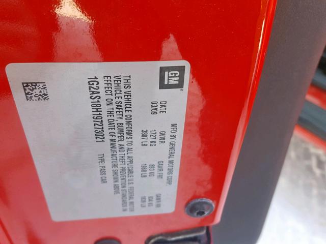 1G2AS18H197273021 - 2009 PONTIAC G5 RED photo 10