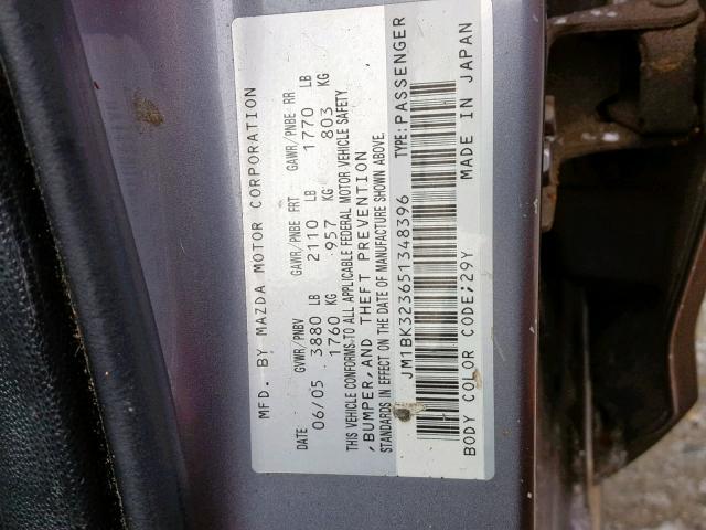 JM1BK323651348396 - 2005 MAZDA 3 S GRAY photo 10