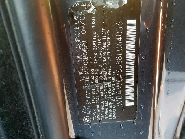 WBAWC73588E064056 - 2008 BMW 335 XI GRAY photo 10