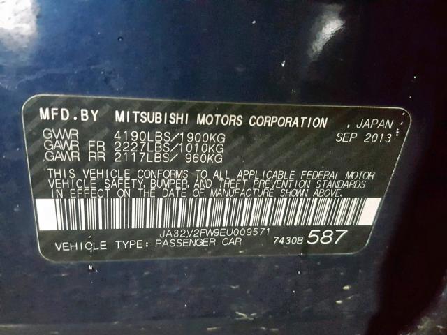 JA32V2FW9EU009571 - 2014 MITSUBISHI LANCER SE BLUE photo 10