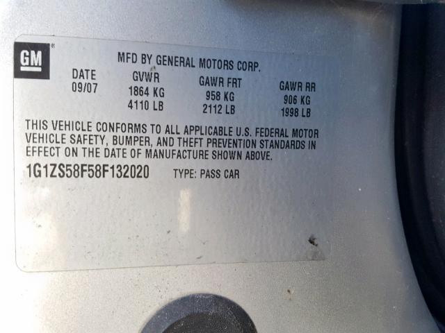 1G1ZS58F58F132020 - 2008 CHEVROLET MALIBU LS BLUE photo 10