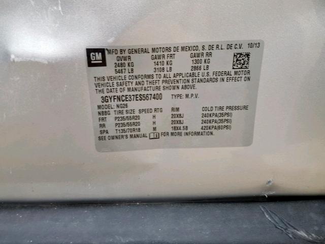 3GYFNCE37ES567400 - 2014 CADILLAC SRX PERFOR 银色 照片 10