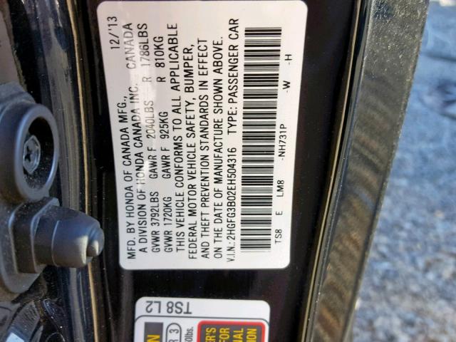 2HGFG3B02EH504316 - 2014 HONDA CIVIC EXL BLACK photo 10