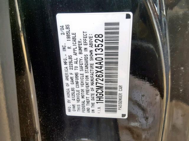 1HGCM726X4A013528 - 2004 HONDA ACCORD EX BLACK photo 10