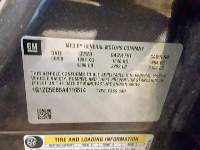 1G1ZC5EB5A4116514 - 2010 CHEVROLET MALIBU 1LT GRAY photo 10