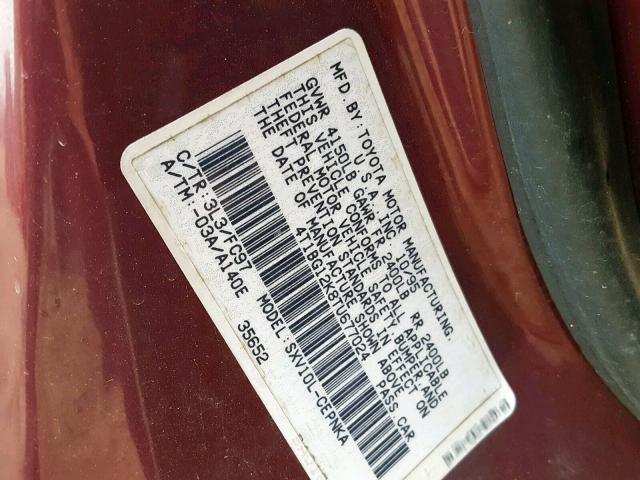 4T1BG12K8TU677024 - 1996 TOYOTA CAMRY DX RED photo 10