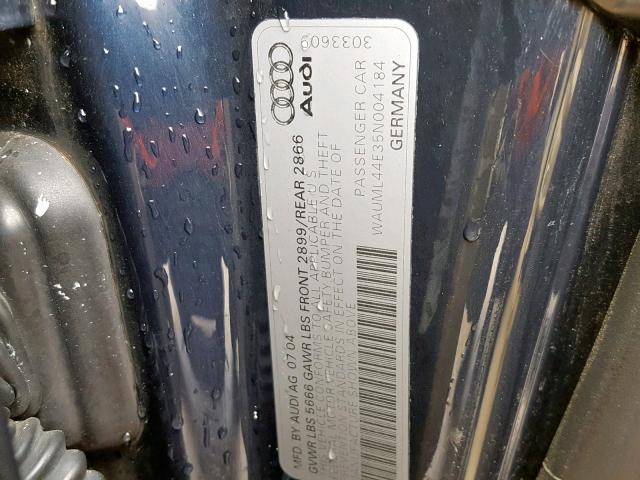 WAUML44E35N004184 - 2005 AUDI A8 L QUATT BLUE photo 10