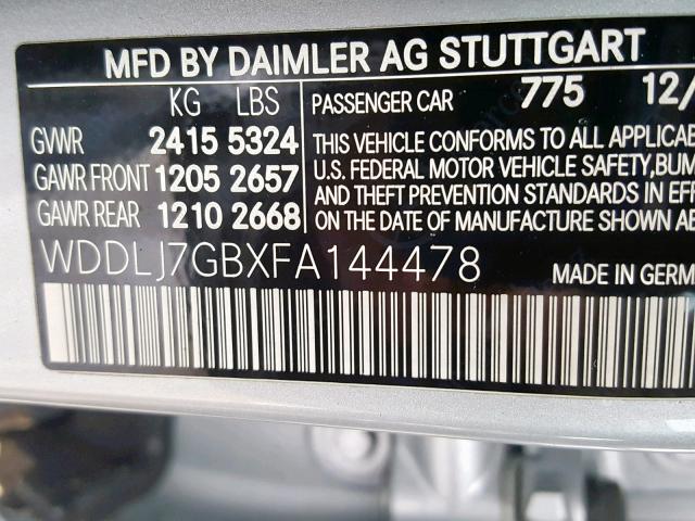 WDDLJ7GBXFA144478 - 2015 MERCEDES-BENZ CLS 63 AMG SILVER photo 10