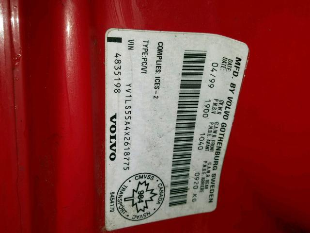 YV1LS55A4X2618775 - 1999 VOLVO S70 RED photo 10