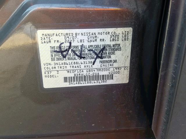 3N1AB61E88L631382 - 2008 NISSAN SENTRA 2.0 CHARCOAL photo 10