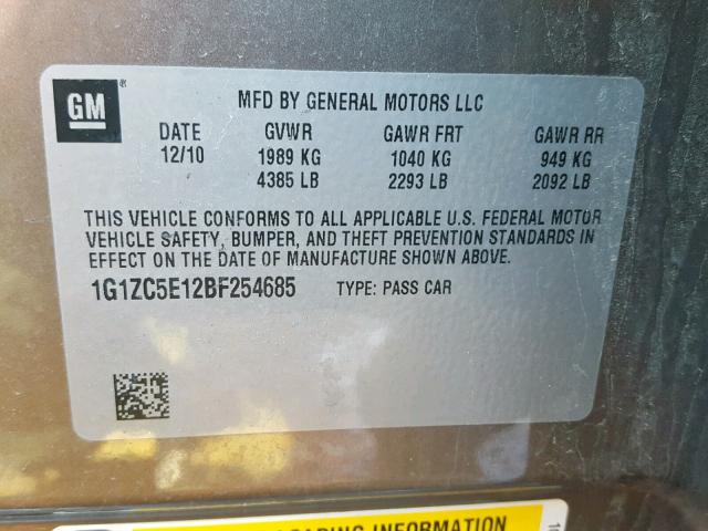 1G1ZC5E12BF254685 - 2011 CHEVROLET MALIBU 1LT BROWN photo 10