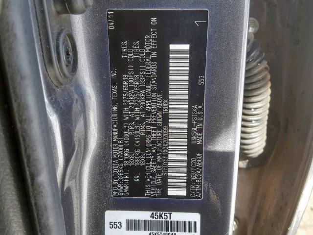 5TFDY5F1XBX202099 - 2011 TOYOTA TUNDRA CRE GRAY photo 10