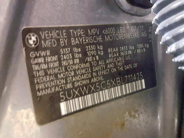 5UXWX5C5XBL711425 - 2011 BMW X3 XDRIVE2 SILVER photo 10