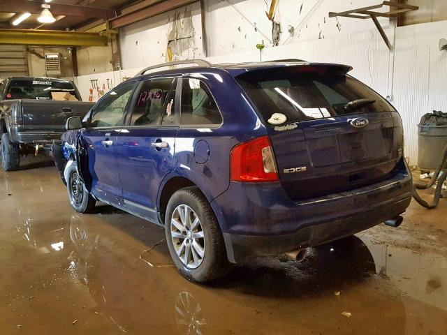 2FMDK4JC3BBB24207 - 2011 FORD EDGE SEL BLUE photo 3