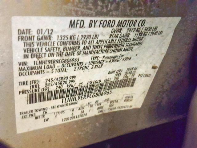 1LNHL9ER9CG806965 - 2012 LINCOLN MKS SILVER photo 10