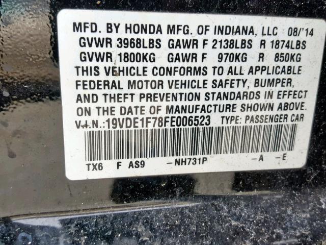 19VDE1F78FE006523 - 2015 ACURA ILX 20 TEC BLACK photo 10