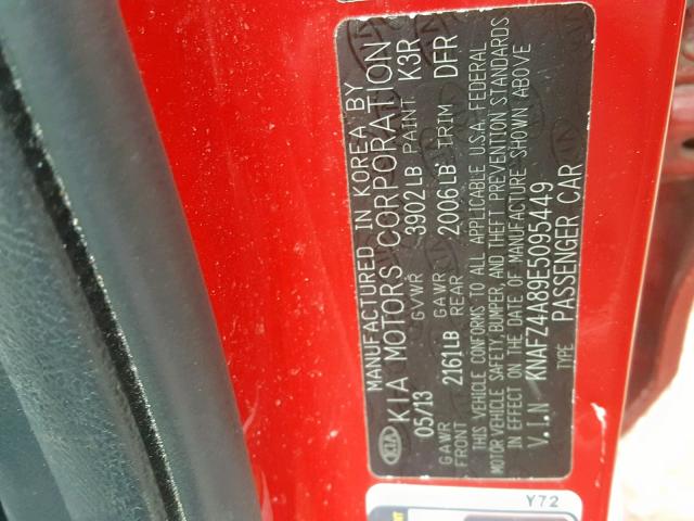 KNAFZ4A89E5095449 - 2014 KIA FORTE EX RED photo 10