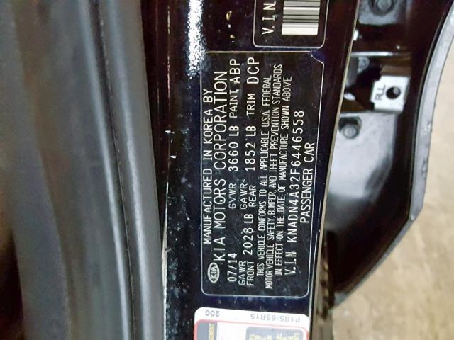 KNADN4A32F6446558 - 2015 KIA RIO EX BLACK photo 10