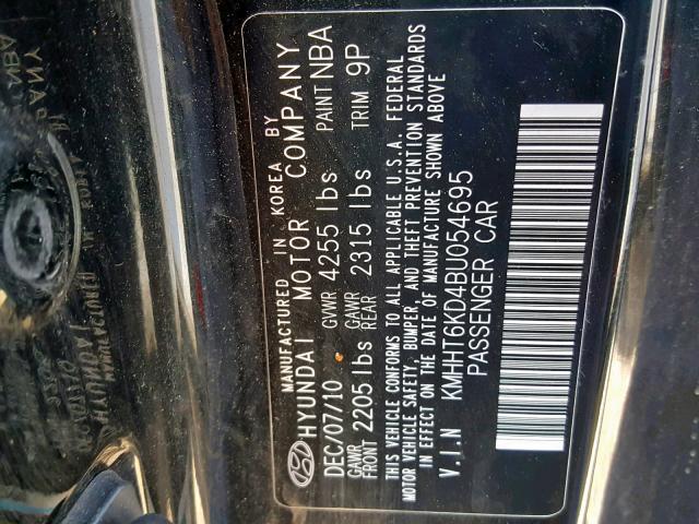 KMHHT6KD4BU054695 - 2011 HYUNDAI GENESIS CO BLACK photo 10