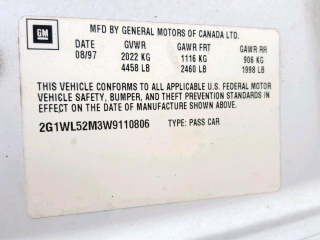 2G1WL52M3W9110806 - 1998 CHEVROLET LUMINA BAS Ağ foto 10