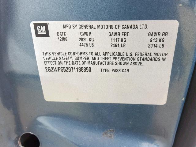 2G2WP552971188890 - 2007 PONTIAC GRAND PRIX TEAL photo 10