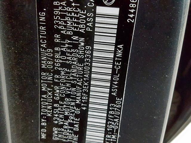 4T1BF3EK1AU033369 - 2010 TOYOTA CAMRY BASE GRAY photo 10