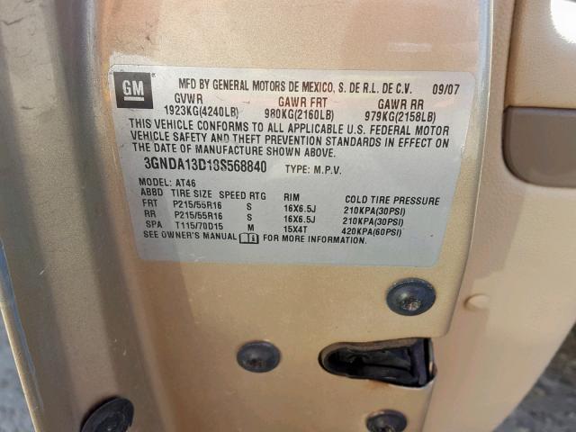 3GNDA13D18S568840 - 2008 CHEVROLET HHR LS Dorado foto 10