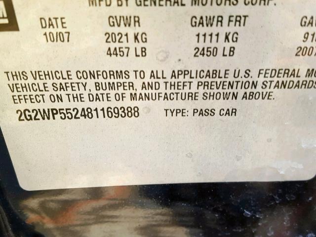 2G2WP552481169388 - 2008 PONTIAC GRAND PRIX BLUE photo 10