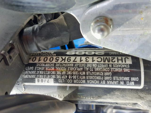 JH2MC13179K500104 - 2009 HONDA CMX250 C BLUE photo 10