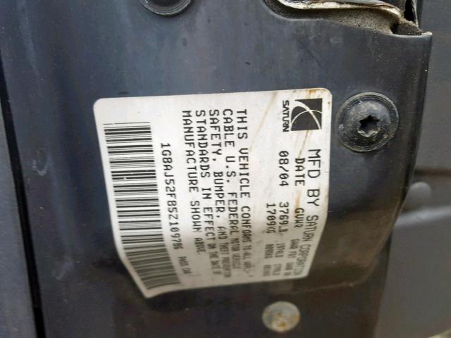 1G8AJ52F85Z109786 - 2005 SATURN ION LEVEL GRAY photo 10