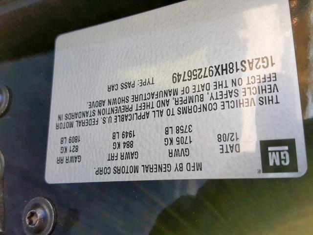 1G2AS18HX97256749 - 2009 PONTIAC G5 BLACK photo 10
