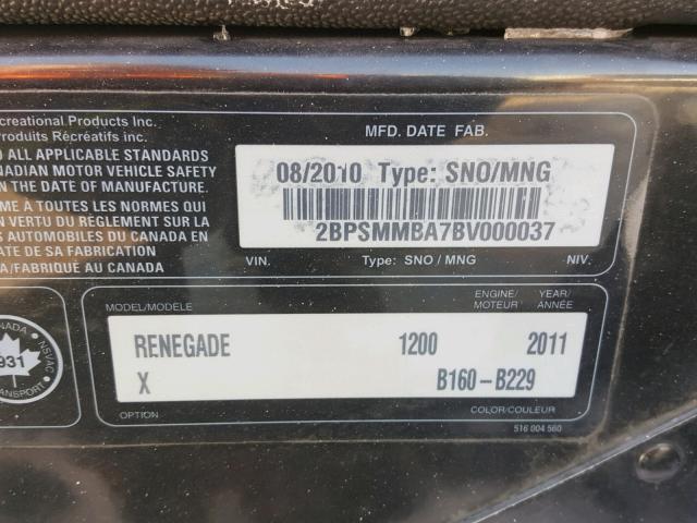 2BPSMMBA7BV000037 - 2011 SKI DOO RENEGADE WHITE photo 10