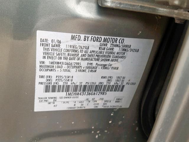 1MEHM43136G612985 - 2006 MERCURY MONTEGO PR 绿色 照片 10