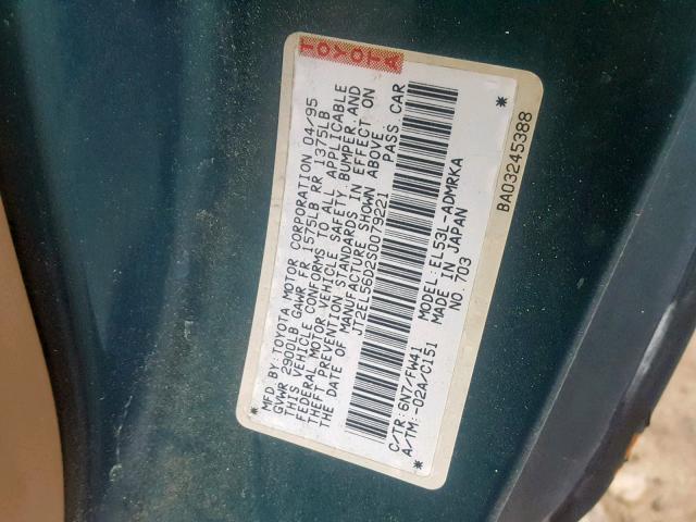 JT2EL56D2S0079221 - 1995 TOYOTA TERCEL DX GREEN photo 10