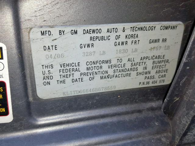 KL1TD66646B678559 - 2006 CHEVROLET AVEO BASE Күміс фото 10