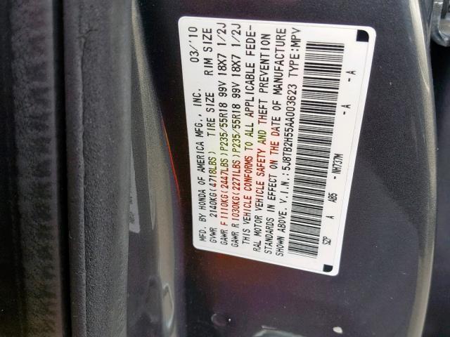 5J8TB2H55AA003623 - 2010 ACURA RDX TECHNO CHARCOAL photo 10