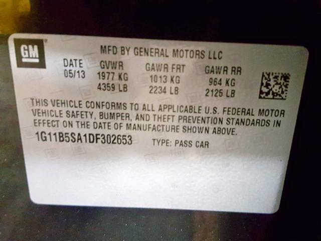 1G11B5SA1DF302653 - 2013 CHEVROLET MALIBU LS Noir photo 10