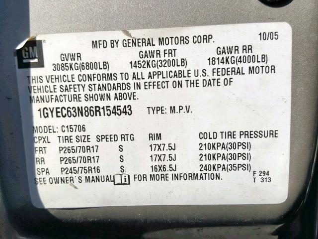 1GYEC63N86R154543 - 2006 CADILLAC ESCALADE L BEIGE photo 10