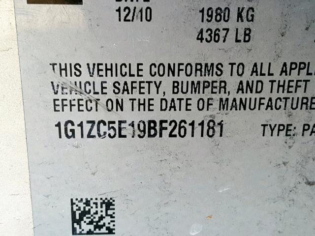 1G1ZC5E19BF261181 - 2011 CHEVROLET MALIBU 1LT BEIGE photo 10