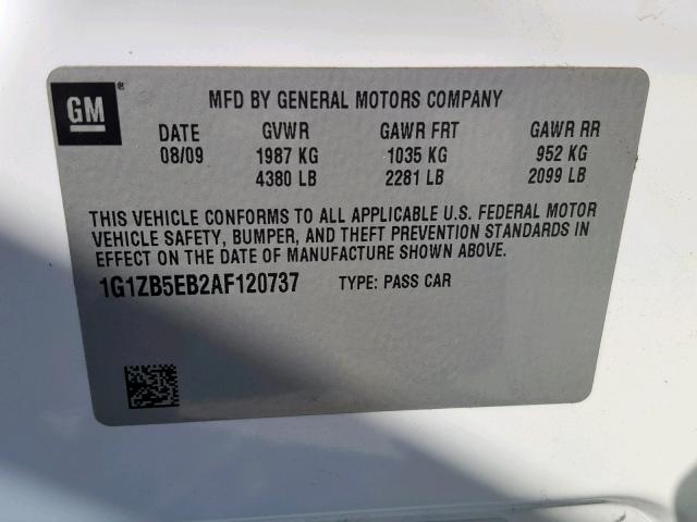 1G1ZB5EB2AF120737 - 2010 CHEVROLET MALIBU LS WHITE photo 10