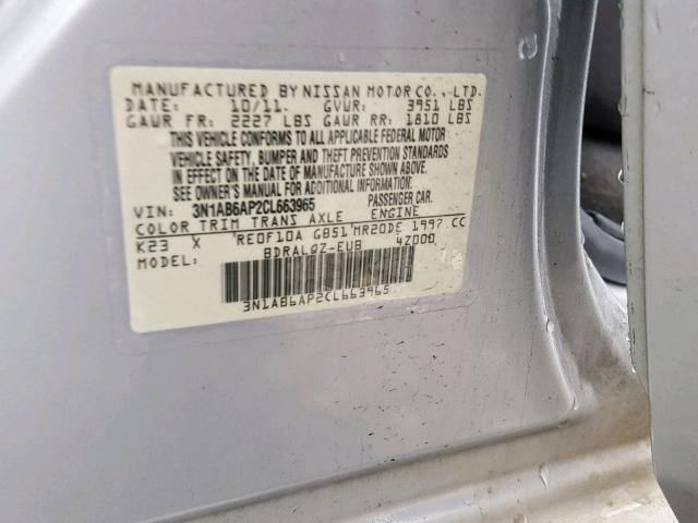 3N1AB6AP2CL663965 - 2012 NISSAN SENTRA 2.0 SILVER photo 10