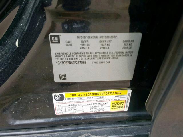 1G1ZG57B49F237939 - 2009 CHEVROLET MALIBU LS BLACK photo 10